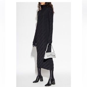 $1995 BALENCIAGA  BLACK DESTROYED TURTLENECK MIDI DRESS - MEDIUM